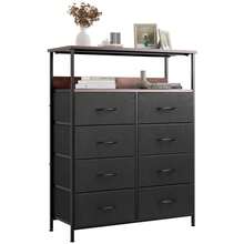 Tall 8 Drawer Chest With Double Shelves Large Storage For Bedroom Home - Black - View 7