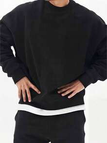Black Crew Neck Sweatshirt - Casual And Modern Crew Neck Sweatshirt For Men, Solid Color, Cheapest - Black - View 6