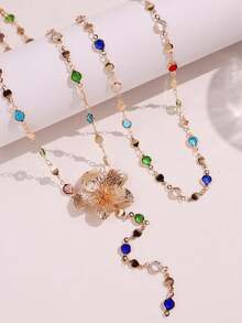 1 Two-Piece Set Of Double-Layer Y-Shaped Necklaces With Colorful Natural Stones In A Bohemian Style, A Versatile Accessory For Everyday Wear And Beach Vacations, With Color Combinations - Multicolor - View 4