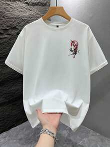 Samurai Print T-Shirt - 100% Cotton Short Sleeve Martial Arts Design With Katana And Kanji On The Back, Casual Round Neck For Summer, Themed Events And Casual Wear - 白色 - 查看 2