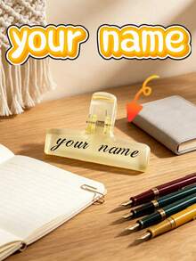 Customized Name Macaron Acrylic Folder Clip - Excellent Office And Study Storage Tool! Macaron Transparent Acrylic Material, Customizable Name Design, Combines Aesthetics And Practicality - Multicolor - View 5