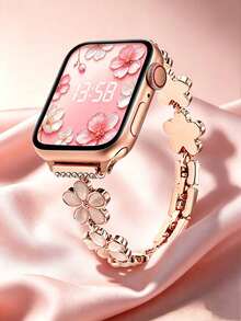 Women's Red Bangle Watch Band Compatible With Apple Watch, Fashionable Inlaid Luxury Diamond Flower Design Metal Stainless Steel Wristband, Compatible With Apple Watch 38/40/41/42/44/45/46/49mm Watch Series Ultra/SE/S11/S10/S9/S8/S7/S6/S5/S4/S3/S2, Summer Women's Luxury Jewelry Beach Accessory - Rose Gold - View 8