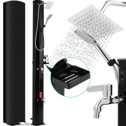 Solar Shower 35/40/60L, Garden Shower With Hot Water Up To 60°C, With Rain Shower Head, Tap, Soap Dish & Protective Cover, 4 Ground Stakes, Pool Shower For Camping, Garden, Balcony & Pool, No Electricity Connection Required