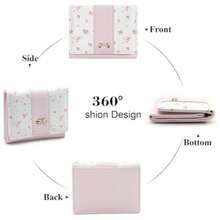 Small Wallet for Women Floral Coquette Bow Cute Wallet Girls Trifold Leather Card Holder Short Purse with ID Window - Azul - Ver 5