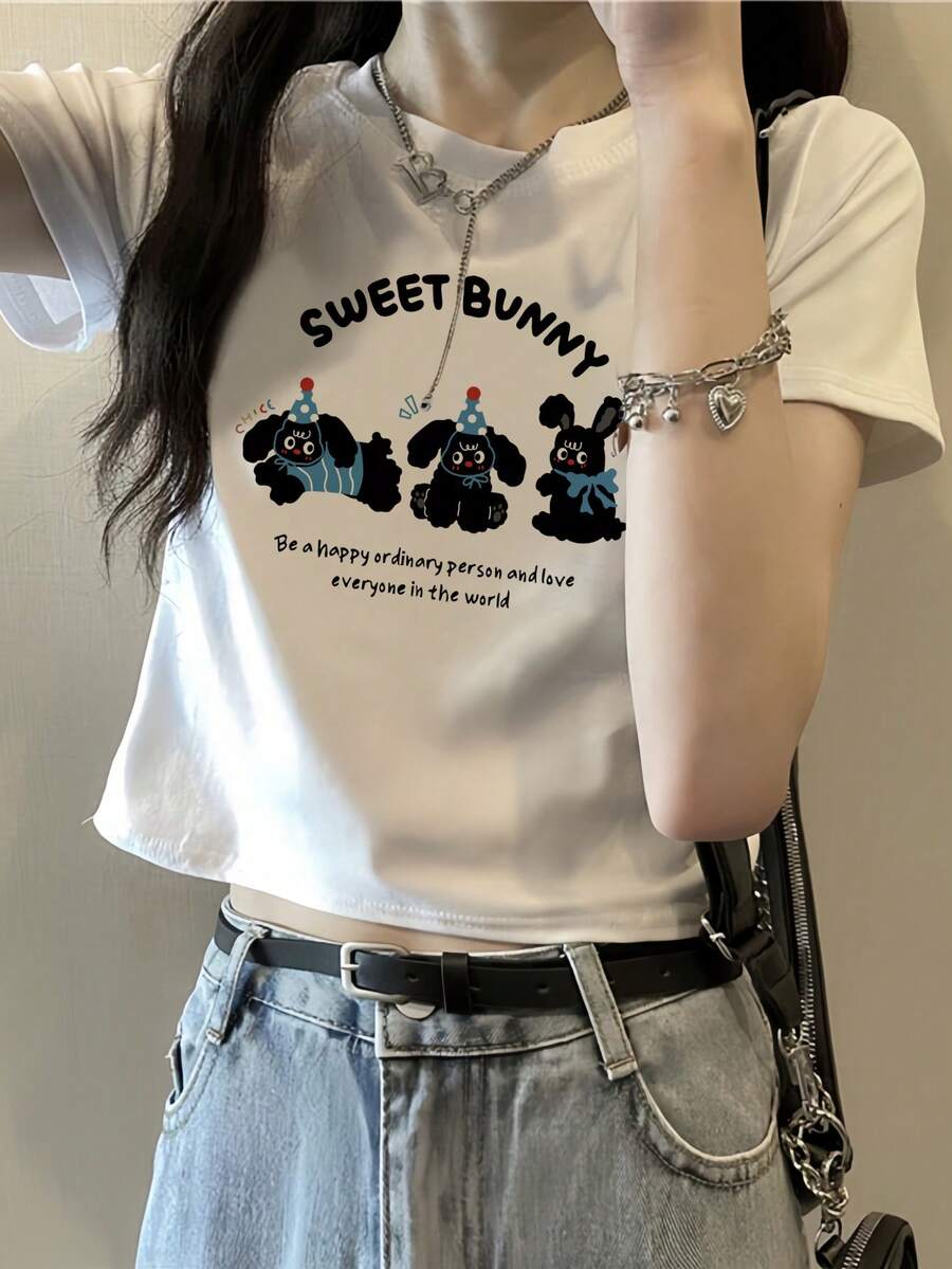 獨特顯眼女款T恤,新品上市,小眾設計,修飾肩線,收腰顯瘦,短版時尚上衣,休閒白色夏季款 - 白色 - 查看 1