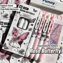 Butterfly Pattern Mini Pudding Retractable Gel Pen, 0.5mm Black Ink Smooth Writing Pen With Soft Grip, Cute Butterfly Floral Stationery For School Supplies, Study Notes, Journaling, Planner, Office Writing - A - View 11
