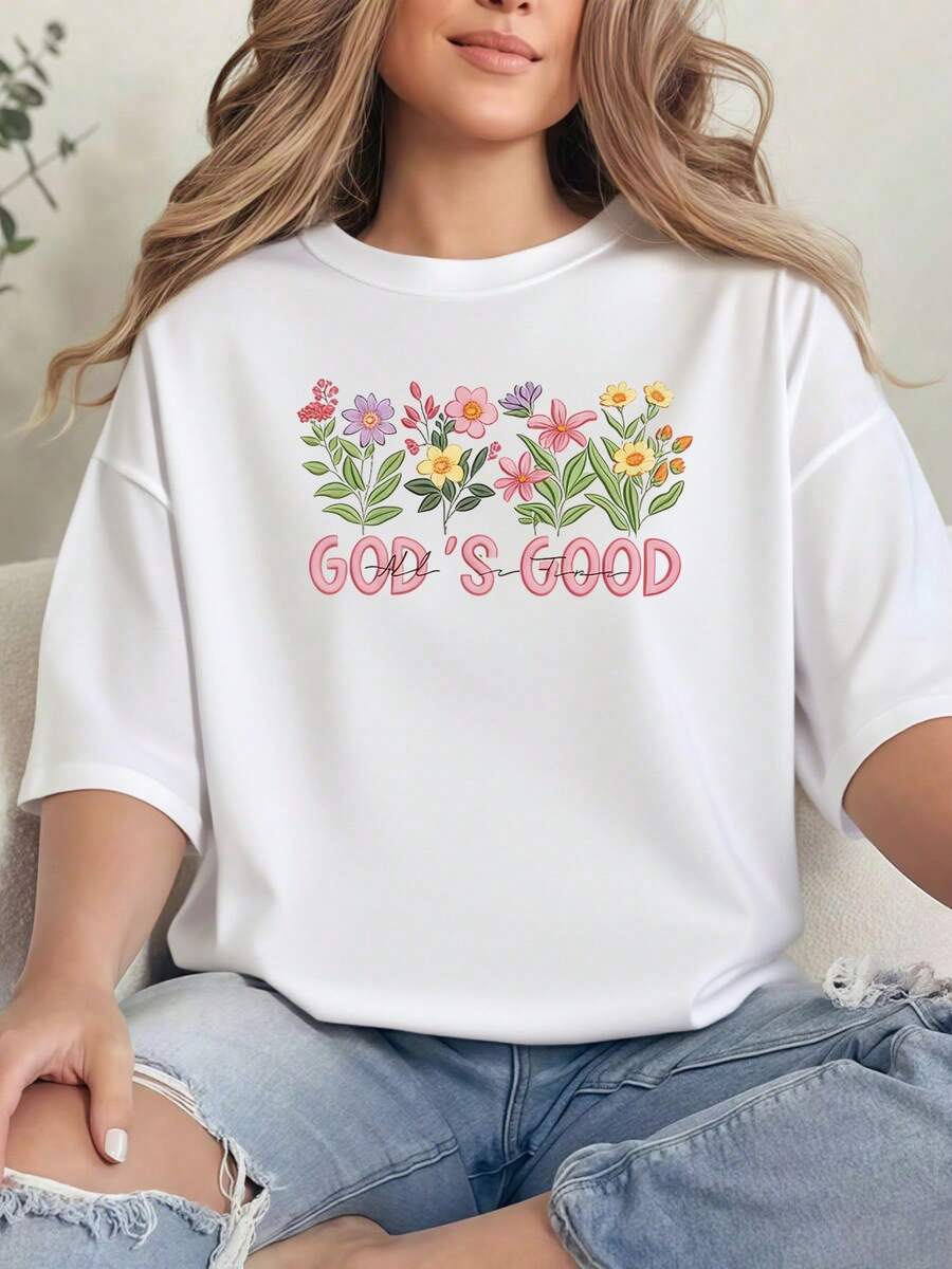 Colorful Flowers Bursting With Positive Energy And An Inspiring Message About Divine Goodness Convey Calm And Hope With A Touch Of Spring In This Comfortable And Modern Casual Women's T-Shirt - 白色 - 查看 1