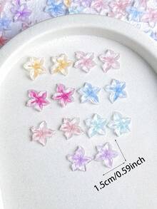 30件隨機混色可愛花朵美甲飾品，3D漸層透明樹脂花卉美甲裝飾，甜美幻彩繽紛花朵美甲配件，適用於日常、派對與約會場合，DIY手工服飾配件 - 彩色 - 查看 3