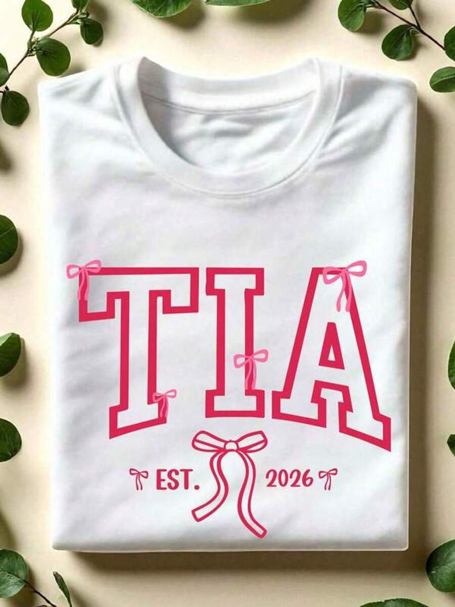 Tia EST 2026 Shirt, New Aunt Tee, Tia Life T-Shirt, Pregnancy Reveal Gift For Aunt, Promoted To Tia Short Sves Shir, Tia Coquette Bow Outfit, Favorite Aunt Gift. CL-530 - 白色 - 查看 1
