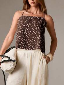 Women's Dot Print Tank Tops Summer Fashionable Sleeveless Loose Fit Sheer Camisole - Marrón oscuro - Ver 2