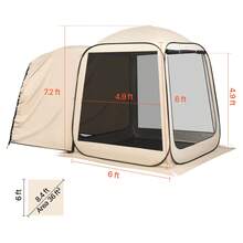 Screen House Tent, 6 X 6 Ft, 4-6 Person Pop Up SUV Tailgate Tent, Portable Screened In Canopy With Carry Bag, Netting Sides, For Car Camping, Garden, Patio, Backyard, Outdoor Activities, Beige - 6 x 6 ft, 4-6 Person SUV Tailgate Tent - 查看 11