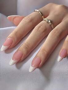 150pcs Short Pink And White Matte French Nail Stickers, Soft Gel Press-On Nail Stickers, Durable, Available In 15 Sizes Suitable For DIY Nails And Nail Salons, A Top Choice Summer Gift, Pointed Acrylic Nail Stickers, Perfect For Girls' Dates, Essential Summer Nails For The Beach, Seaside, And Travel, A Must-Have Summer Nail Product For All Women - Dusty Pink - View 4