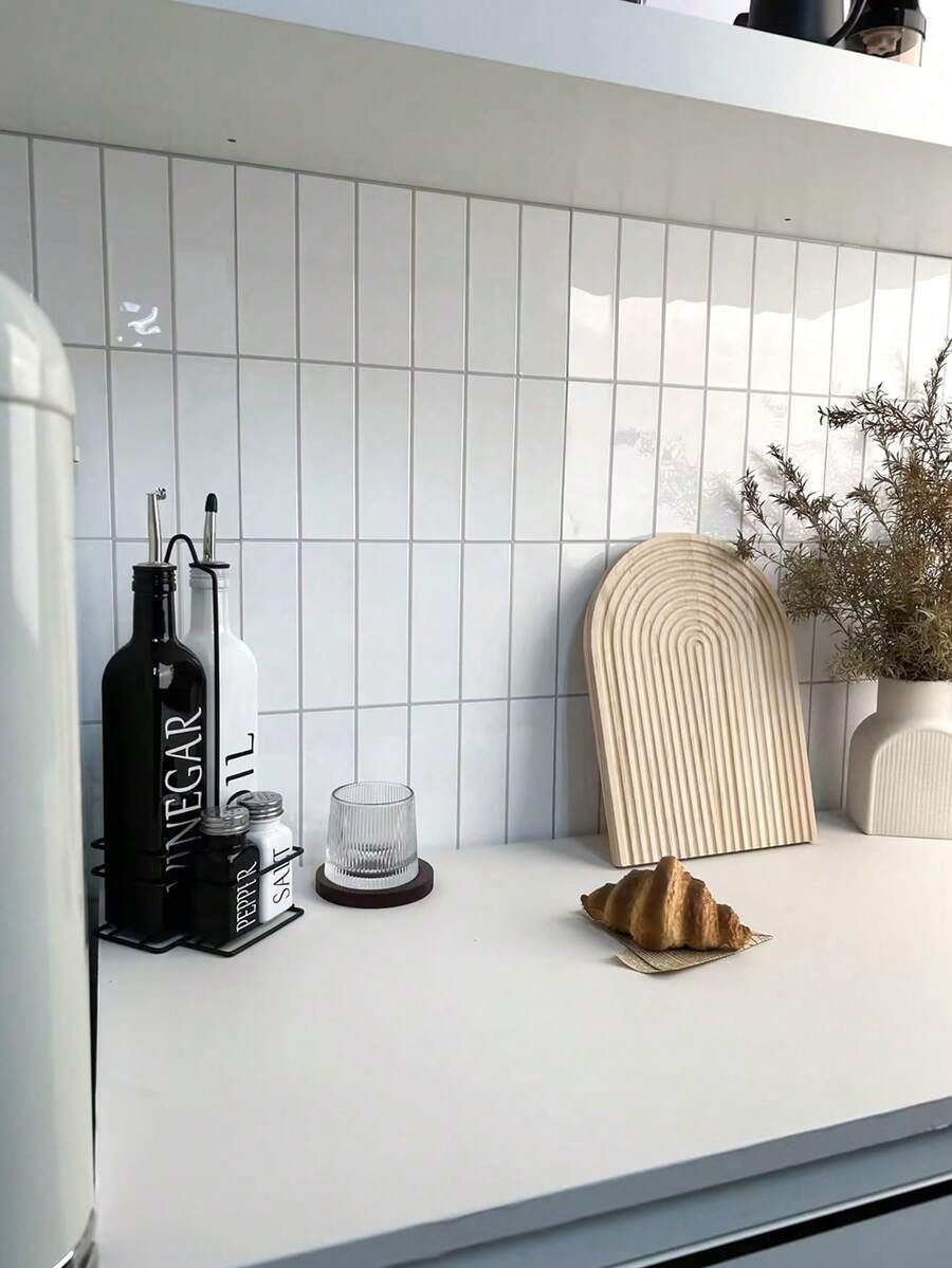 WalDecoo 2PCS/10PCS/20PCS White Subway Tile Stickers, Glossy Self-Adhesive Backsplash, Waterproof Oilproof Wall Decals, Easy Peel & Stick For Kitchen & Bathroom