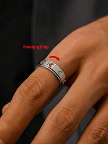 1pc LGBTQ Pride Rotating Band Ring, Colorful Arrow Design Stainless Steel Ring For Men, Ideal Holiday & Birthday Gift - Silver - View 1