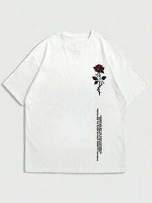 Camiseta de manga corta con estampado de rosa para hombre, estilo callejero gótico, adecuada para el verano, cómoda y transpirable, de moda vanguardista - Blanco - Ver 5