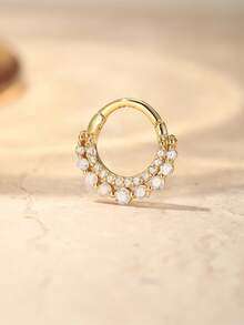 1Pc 925 Sterling Silver Classic Double-Layer Cubic Zirconia Nose Rings Hypoallergenic Waterproof Nose Piercing Septum Jewelry Suitable For Women And Man For Daily, Dates Vacation Holiday Gift - Gold - View 4
