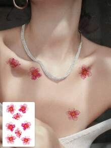 1 Tattoo Sticker - Watercolor Rose Cherry Aesthetic And Fresh Square Tattoo Design. Temporary Tattoo Sticker. Washable PVC. One-Time Use. Waterproof And Sweat-Proof. Suitable For Hands, Arms, Waist, Abdomen, Back, Legs. Non-Reflective. Simulated Tattoo Design. Suitable For Travel, Music Festivals, Games, Graduation Gifts. Can Be Used Daily. For 3-5 Days. - Multicolor - View 1