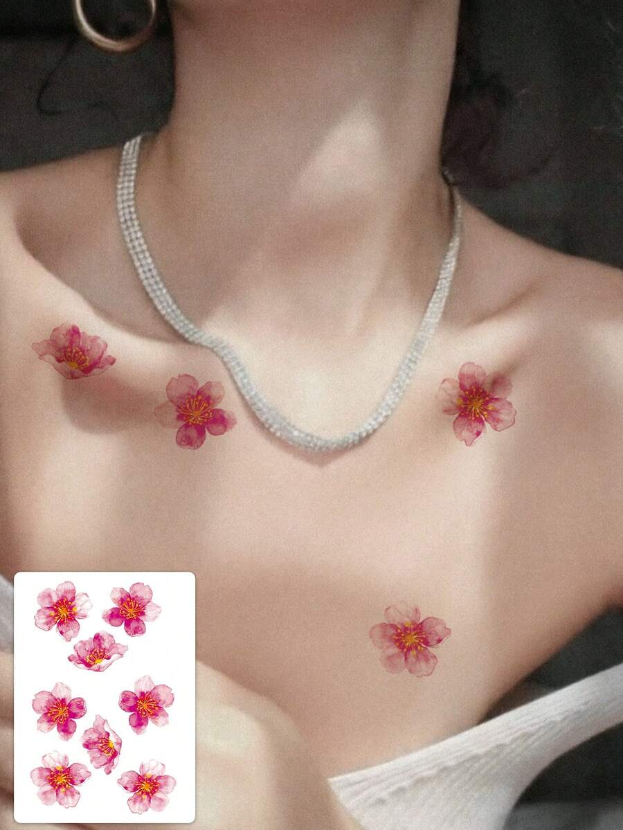 1 Tattoo Sticker - Watercolor Rose Cherry Aesthetic And Fresh Square Tattoo Design. Temporary Tattoo Sticker. Washable PVC. One-Time Use. Waterproof And Sweat-Proof. Suitable For Hands, Arms, Waist, Abdomen, Back, Legs. Non-Reflective. Simulated Tattoo Design. Suitable For Travel, Music Festivals, Games, Graduation Gifts. Can Be Used Daily. For 3-5 Days. - Multicolor - View 1