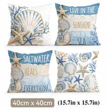 4pcs Blue & Gold Shell Text Design Pattern Pillow Covers, Single-Sided Printed Cushion Covers, Suitable For Living Room, Bedroom, Home Decor, All Seasons - Multicolor - View 13
