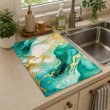 1 pieza Alfombrilla absorbente de tierra de diatomeas con patrón de limón azul & blanco, alfombrilla absorbente de agua para encimera de cocina, alfombrilla para cafetera, alfombrilla para cafetera de goteo, alfombrilla de drenaje para platos & tazas, alfombrilla de cocina con respaldo antideslizante y resistente al calor, alfombrilla para mesa de comedor, alfombrilla para desayuno, alfombrilla para lavadora, alfombrilla de decoración para cocina, comedor, cafetería, bar, regalo para fiesta de vacaciones e inauguración de casa - Multicolor - Ver 2