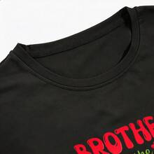 Short-Sleeved T-Shirt With Strawberry Print And The Text "Brother Of The Berry Sweet One", Ideal For Wearing At Home, Park, Street, Picnic, Party, Walk, Regular Fit, Casual Style, Comfortable And Breathable. - 黑色 - 查看 3