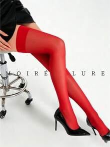 MOIRÉALLURE 1Pair Of Thigh-High Stockings Suitable For Daily Commute, Nightclub And Various Styling Needs - Red - View 3