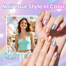 Beetles 6 Colors Rainbow Galaxy Nail Polish Set, Summer Pearl Glitter Quick Dry Polish, Long Lasting Salon DIY Manicure For Holiday Nail Art - 6 Colors Rainbow Galaxy - 查看 3