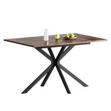 Luxstein Extendable Dining Table And Chairs Set Of 4, Concrete Effect Rectangular Table With Upholstered Linen Chairs For Dining Room, Kitchen - Wood Grain Dining Table + Black PU Dining Chairs - View 8