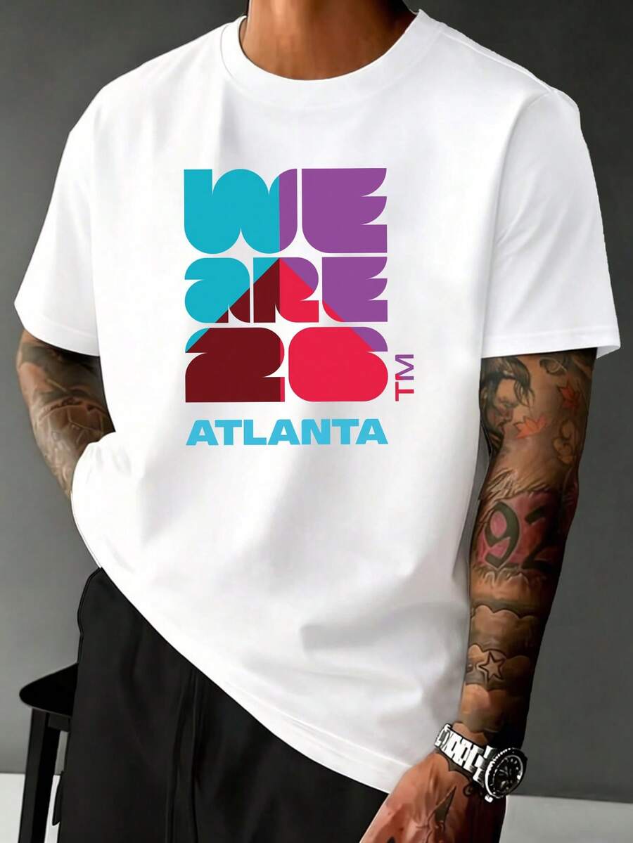 Officially Licensed Men's T-Shirt, Featuring The Atlanta 2026 World Cup Pattern Print, Comfortable And Breathable Summer Sports T-Shirt, 100% Cotton Fitness Sports T-Shirt. - 白色 - 查看 1