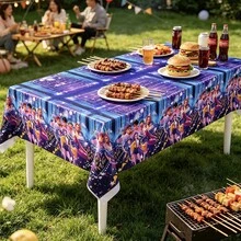 Fashionable Blue Tablecloth With Eye-Catching Details, Versatile For Dining Room Decor, Kitchen Table Adornment, Party Tables, Holiday Celebrations, Outdoor Dinners And Special Events, Ideal For Creating A Cozy, Elegant And Inviting Dining Atmosphere That Complements Various Home Styles, Thoughtful Gift For Anyone Who Loves Creative And Stylish Home Decor That Combines Beauty And Practicality For Daily Use And Special Occasions - Multicolor - View 6