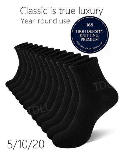 20Pairs Black 5 Pairs10Pairs Summer Casual Couple's Stockings Tennis Socks Sweat Absorbing Breathable For Home Use Tubesocks 168-Needle High Density Knitting Technology