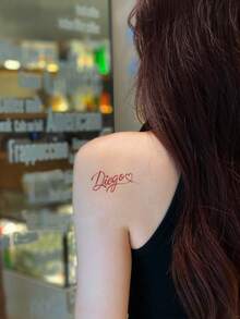1 pieza Tatuaje temporal impermeable y a prueba de manchas, Tatuaje falso de PVC con patrón de letras, para uso diario - Rojo - Ver 5
