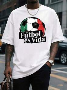 El gráfico muestra un balón de fútbol con colores que simbolizan pasión energía y unión acompañado de la frase que expresa amor por el deporte y la alegría de jugar Camiseta de hombre casual cómoda para uso diario y aficionados al fútbol - Negro - Ver 1