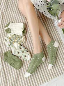 5/10/15 Pairs Fresh Matcha Green Women's Short Socks, Cactus Heart 3D Textured Low-Cut Socks, All-Season Versatile Daily Wear - Multicolor - View 4