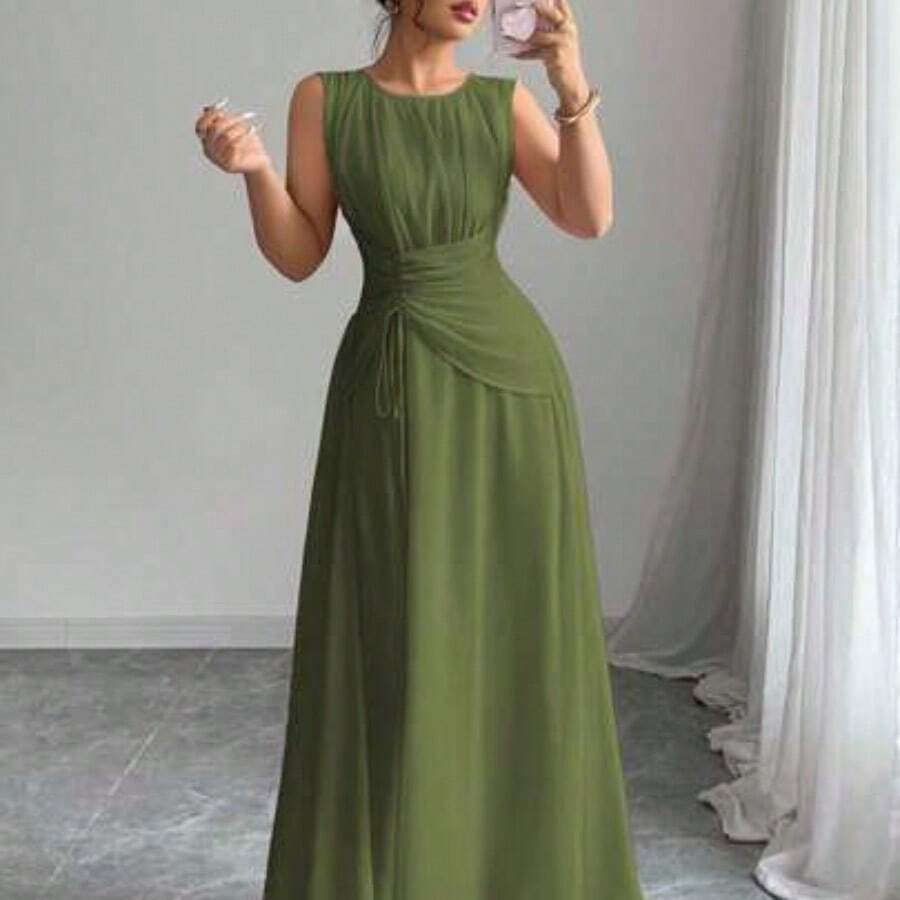 Women Midi Dresses - Military Green - View 1