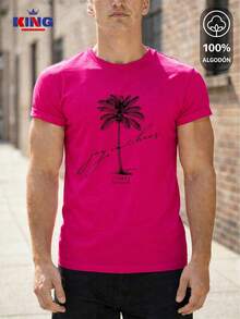 King T-shirt Playera 100% algodón de excelente calidad, esta playera garantiza una suavidad excepcional al tacto, cuello redondo con estampado "Joy in Chaos Palm Tree" y manga corta - Rosa Fucsia - Ver 1