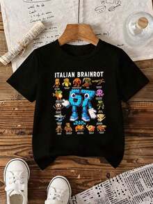 GraphicGems Boys' Basic Short Sleeve T-Shirt, Casual, Elegant, Creative, Personalized, Refreshing, Chic, Minimalist, Cool Style, With Digit 67 Football Graphic Print, Comfortable Clothing For Daily Wear, Cozy Summer And Autumn Styles, Suitable For 7 Year Olds, Graphic Clothing For Boys, Hip Hop Clothing For Boys. - 黑色 - 查看 5