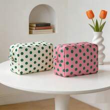 New Retro Polka Dot Contrasting Makeup Bag, Waterproof And Wear-Resistant Polyester Material, Girl's Style Storage Bag - Chấm bi nâu và trắng - Xem 6