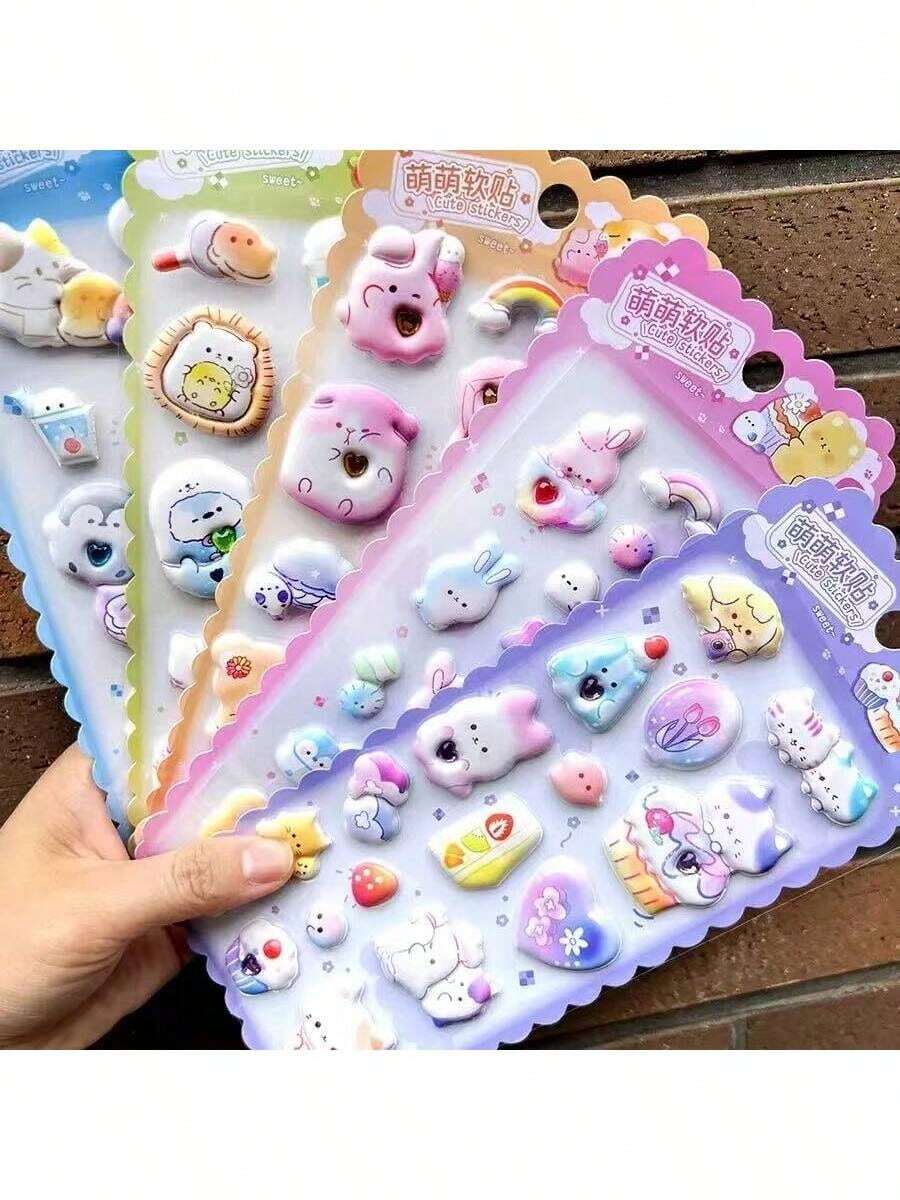 Cute Cartoon Pet 3D Animal Rabbit Bubble Stickers Suitable For Girls - Multicolor - View 1