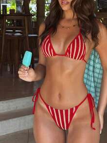 Conjunto de bikini con escote halter y contraste de colores, traje de baño elegante y cómodo para vacaciones de verano en la playa - Multicolor 7 - Ver 1