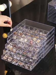 1pc Transparent Plastic Jewelry Box Drawer Style Multi-Layer Earring Ring Accessory Dust-Proof Display Storage Case With 120/72 Grids, Gift For Valentine's Day - Clear - View 4