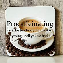 1個 Procaffeinating 幽默咖啡定義英文印花木製杯墊，咖啡豆圖案方形隔熱吸水防滑杯墊，咖啡愛好者適用於廚房、餐廳、桌面耐熱墊，家居裝飾小擺件 - 彩色 - 查看 2