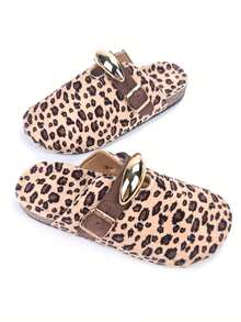 roulvxiang 2026新款平底凉鞋，休闲一脚蹬穆勒鞋，适合居家、度假、水上活动，镶钻亮片坡跟厚底拖鞋，女士款 - 豹紋 - 查看 5