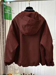 Spring & Autumn Loose Hooded Windbreaker Jacket For Women, Fashionable Versatile Short Bomber Jacket With Slimming Design - Burgundy - View 2