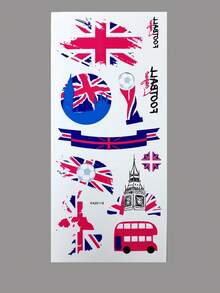 1pc UK World Cup Carnival Theme Tattoo Sticker, Blue & Red Contrast Flag Design, Waterproof & Long-Lasting, World Cup Fan Event Support Personalized Pattern, Sports Party Decoration Temporary Tattoo Sticker - Multicolor - View 10