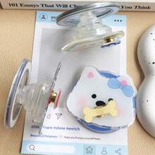 Cute Puppy Airbag Holder, Blue Butterfly Bone Decorated Acrylic Phone Holder, Kawaii Girly Series Accessories, Slouchy Person Holder, Magnetic Phone Grip - Multicolor - View 7
