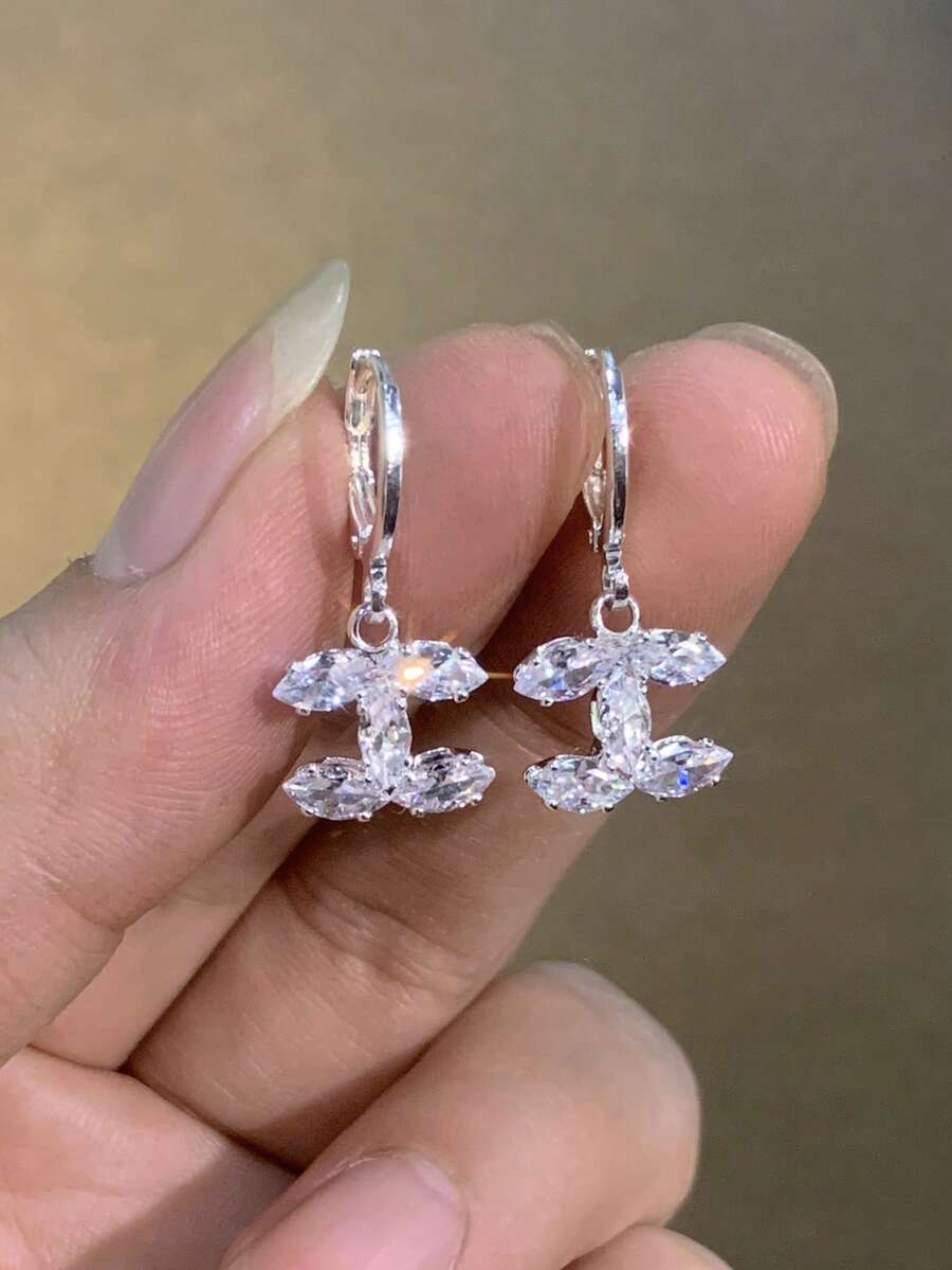 LADYCOCO 1 Pair Fashionable Elegant Minimalist Luxury High-End Copper Inlaid Cubic Zirconia Stud Earrings, Suitable For Women's Daily Wear (With Anti-Oxidation Packaging Box) (LADY COCO)