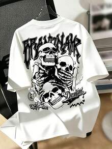 [Plus Size Men's]Plus Size Men's Cool Skull Print Crew Neck T-Shirt - Black - View 4
