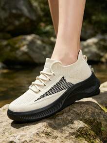 RUSHINE Women's Lightweight Breathable Mesh Casual Sneakers, Minimalist & Fresh Style, Versatile For Outdoor, Fitness, Comfortable Flat Shoes, Suitable For Spring And Autumn - Apricot - View 3