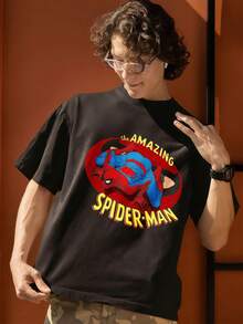 MARVEL The Amazing Spider-Man Graphic T-Shirt For Men, 100% Cotton Summer Streetwear Tee, Great Gift - 黑色 - 查看 5